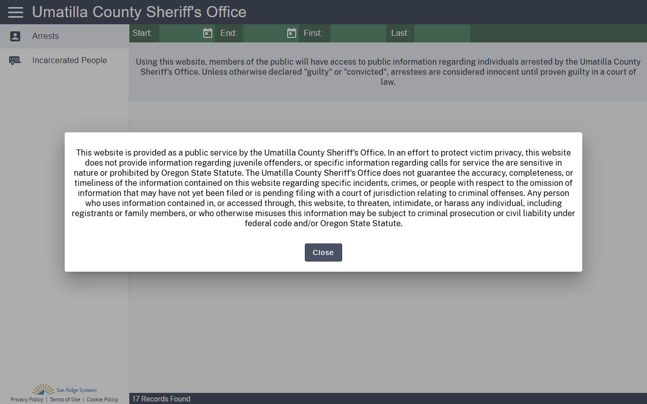 Morrow County inmate population Citizen RIMS jail roster lookup